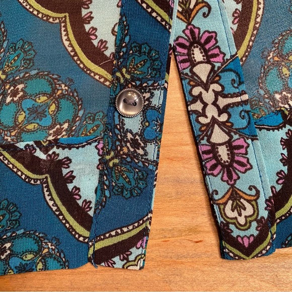 Charter Club XL-Petite Teal Paisley Blouse V-Neck Pin Tuck Pleats 3/4 sleeves - Picture 13 of 14